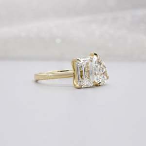 IGI Certified Emerald and Pear Cut Engagement <b>Ring</b> with Toi Et Moi <b>Diamond</b> <b>Rings</b> - Product Image 2