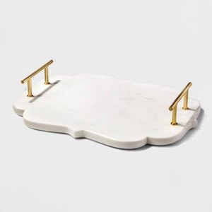 Plateau de service en marbre de conception avec poignée en feuille d'or pour usage domestique - Product Image 6