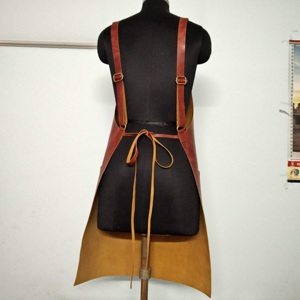 Delantal de taller de restaurante de trabajo de cuero auténtico de alta calidad para hombres y mujeres con bolsillos de cuero puro delantal de cocina para Cocina - Product Image 3