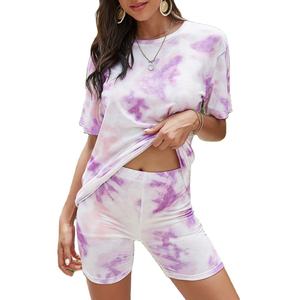 Wholesale <b>Women</b> Tie Die <b>Short</b> <b>Set</b> Ladies Sports Suit Two Piece <b>Set</b> Custom Crop Top <b>T</b>-<b>shirt</b> <b>Short</b> Pant <b>Set</b> Embroidered <b>Shorts</b> - Product Image 4