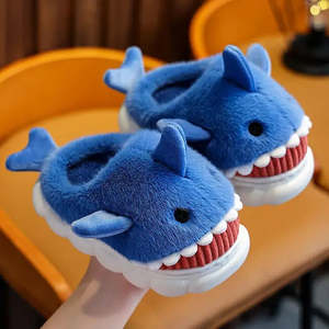 Pantuflas de invierno de algodón con diseño de tiburón, antideslizantes y cálidas, pantuflas de interior con dibujos animados, forro de PVC, suela exterior de EVA y TPR, parte superior de lino. - Product Image 3