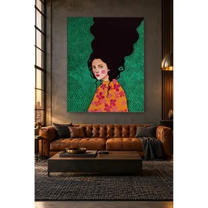 Impression sur toile Fida Green Polka Dot Background Girl with Pink Cheeks - Product Image 5