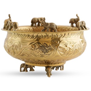 IndianArtVilla Pot décoratif en laiton pur gaufré avec statue d'éléphant-Brassware antique Home Decor - Product Image 1