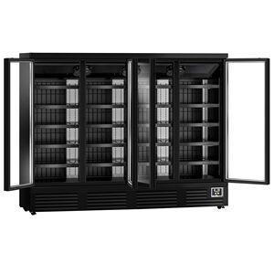 Commercial multideck display <b>fridge</b> - 2520mm - 1900L - with 4 hinged <b>glass</b> doors & 5 shelves - Black - Product Image 4