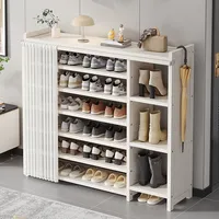 Meuble à chaussures moderne en bambou avec rideau anti-poussière, organisateur de rangement multi-niveaux pour entrée