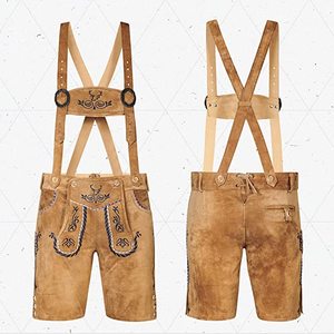 Golden Weather Unisex Traditional Bavarian Lederhosen Embroidery Mid Waist Suspenders Short Pants Casual Spring Wear - Product Image 2