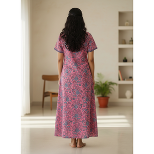 Vestido de Dormir 100% Algodón con Estampado Jaal Hecho a Mano, Camisón Suave Tejido con Diseño Floral y Cierre de Botones, Talla 3XL para Damas de Honor - Product Image 3