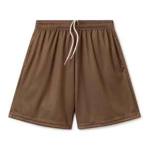 Shorts en maille pour homme de qualité supérieure, brun foncé, écologiques, 100% polyester, double couche, 7 pouces, respirants, séchage rapide - Product Image 1