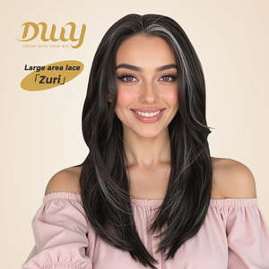 วิกผมสังเคราะห์แบบไม่ต้องใช้กาว Zuri -DWY 136 แบบผูกเชือกด้านหน้า แสกกลาง ความยาวปานกลาง ลอนสีดำ ไฮไลท์สีดำ ลดราคาพิเศษสำหรับผู้หญิง - Product Image 1