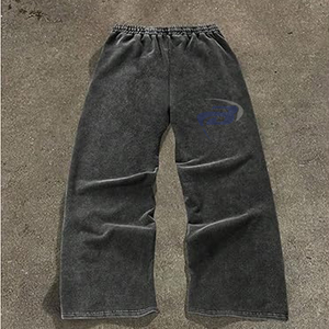 Pantalon de survêtement pour homme, sportif, surdimensionné, taille élastique, polyester/coton, streetwear décontracté, avec bandes latérales. - Product Image 2