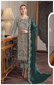 Nuevo traje paquistaní Georgette pesado con bordado Pearl Work Palazzo traje semi cosido para la venta en línea - Product Image 2