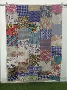 Les courtepointes Kantha 100% coton sur mesure en Patch marron bleu turquoise fonctionnent avec motif imprimé pour les magasins de textiles à la maison - Product Image 3