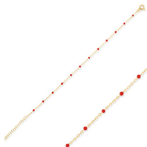 <b>Red</b> Color Enamel Design Turkish Handcrafted 925 Sterling Silver Trendy Wedding Party Chain <b>Bracelet</b> - Product Image 1