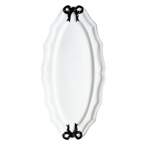 Plateau de service ovale en métal blanc élégant avec des accents de nœuds noirs Style moderne Plateau décoratif Vaisselle et décoration d'intérieur uniques - Product Image 1