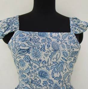 Robe Maxi Bohème pour Femmes, Imprimé Floral, Encolure Carrée, Sangle Arrière, Manches Courtes, Taille XL, Coton Lin, Nouvelle Collection ODM - Product Image 2