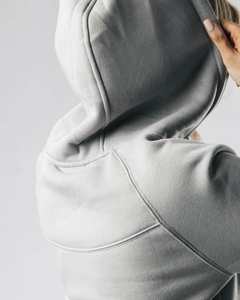 Pull à capuche en molleton doux gris brodé pour femmes, manches longues, sweat-shirt élégant à mi-longueur, décontracté, à porter au quotidien, confortable - Product Image 6