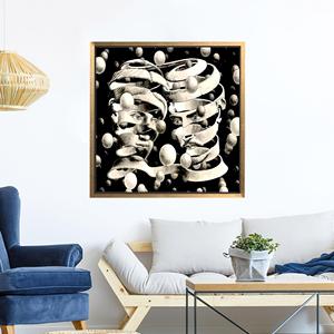 Toile imprimée avec visages en spirale de style Escher pour une décoration abstraite moderne, encadrée en or - Product Image 1