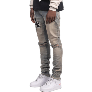 Nouvelle tendance jean brodé ample jambe droite Denim pantalon sérigraphie tissé Denim solide motif cristal Rivet printemps - Product Image 3