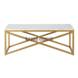 Mesa de Centro Moderna para Sala de Estar con Marco de Metal Dorado de Diseño Simple y Tapa de Mármol Móvil - Product Image 5