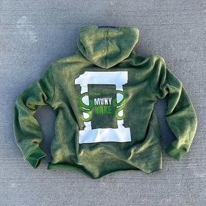 Chándal apilado acampanado personalizado para hombre, Sudadera con capucha lavada con ácido desgastado, conjunto de pantalones de chándal ecológicos para invierno - Product Image 2