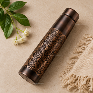 Botella de Agua de Cobre Ecológica, Rústica, Lujosa y Clásica de Divris, 1000 ml, Reutilizable para Viajes, con Diseño de Patrón Intrincado - Product Image 4