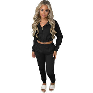 OEM personnalisé hiver imprimé respirant à capuche coupe régulière culture manches longues fermeture éclair vêtements de sport pour femmes vêtements de sport survêtement - Product Image 4