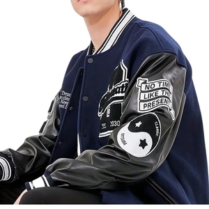 Veste Letterman Varsity pour hommes, logo personnalisé, broderie, col montant, rue haute, hiver, manches en cuir, veste de baseball pour le collège - Product Image 4