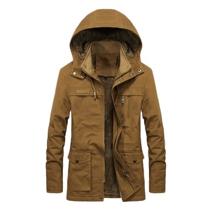 Custom Men's Winter Jacket with Thick Warm <b>Fur</b> Hood Vintage Style Stand Collar Embroidered Front Logo Canvas Coat - Product Image 4