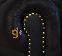 Meuble de salon trois places en cuir véritable noir à boutons tuftés de style midseasons, canapé Chesterfield pour la maison et le Bar