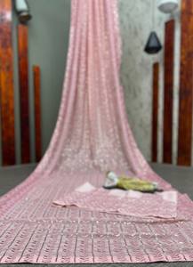 Traditionnel New Peach Color Designer Sequance Georgette Travail Saree Pour les femmes Tenue de fête pour une occasion spéciale - Product Image 3