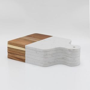 Tabla de cortar de mármol y madera de acacia con logotipo personalizado, tabla de queso personalizada con embalaje en caja - Product Image 1