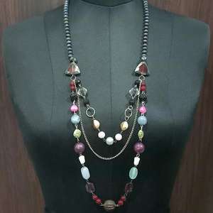 Collar llamativo Urthn 1109615D, cuentas múltiples chapadas en plata, estilo bohemio bonito a la moda para regalo de boda, cadenas de cuarzo de piedra principal - Product Image 1