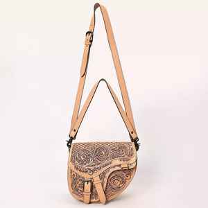 Sac à main décontracté pour femme en cuir véritable, style selle, motif floral et pompon, style bohème western, personnalisé, automne, en stock - Product Image 3