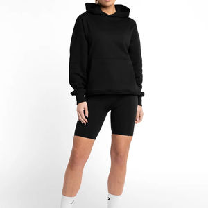 Ensemble de sweats à capuche pour femmes d'hiver, logo OEM personnalisé du fabricant, sweat-shirt décontracté, sweat-shirt uni, taille plus, noir, 100% coton - Product Image 2