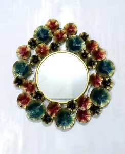 Mirrors With Modern Design Handmade Leaves Brass Covering <b>Metal</b> Framed Geometric <b>frame</b> mirror - Product Image 2