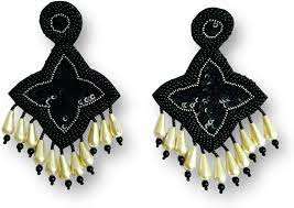 Classique écologique Huggie boucles d'oreilles à la main perle de rocaille broderie violet/jaune/vert perlé plume Festival bijoux - Product Image 3