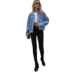 Chaqueta vaquera con botones de primera calidad para mujer, chaqueta vaquera de manga larga hecha de algodón, Chaqueta vaquera azul lavada, técnica teñida lisa, venta al por mayor - Product Image 6