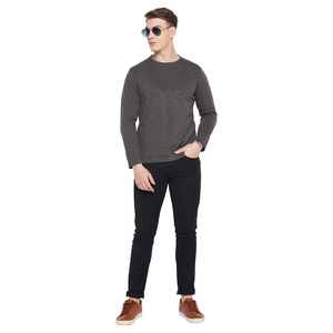 T-shirt pour homme à col rond, logo personnalisé de haute qualité, coupe classique, 100% coton, uni, manches longues, avec expédition et livraison - Product Image 2