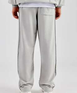 Pantalon de survêtement ample à jambes larges, léger, à la mode, avec logo personnalisé, panneaux latéraux, 100% coton, taille élastique lavée - Product Image 3