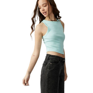 Customized New Style Ribbed Sleeveless Crop Tank <b>Top</b> for <b>Women</b> Summer Wear Cotton Knit Mint Green Colour Slim Fit <b>Women</b> <b>Vest</b> - Product Image 4