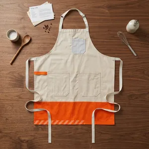 Bib <b>Apron</b> Canvas Woven Heavy Duty Reusable Durable Multiple Pockets Orange Trim Simple Style Daily Use - Product Image 1