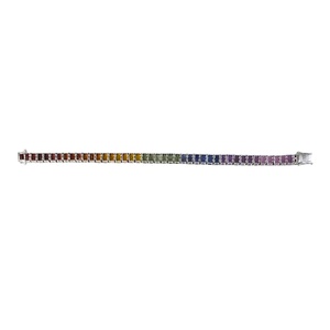 Luxury 18k <b>Solid</b> White <b>Gold</b> 6 x 4 Octagon Cut Rainbow Sapphire Tennis Bracelet multi color for Self-Reward Luxury Gift Women - Product Image 3