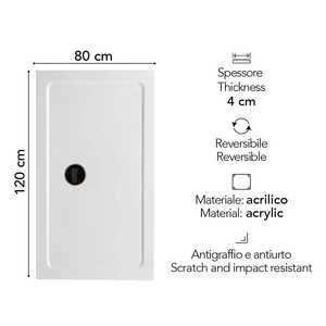 Receveur de douche rectangulaire Aosta 120x80 blanc en ABS et acrylique – Articles de bain et toilettes - Product Image 2