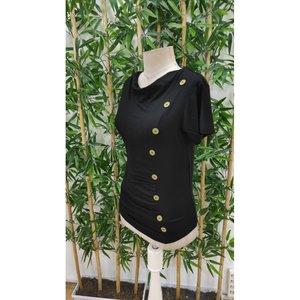Blusa de viscosa con botones laterales y cuello redondo de manga corta para mujer, 33576 - Product Image 5