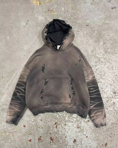 Custom Sunfaded cremallera French Terry Streetwear funcional ácido lavado hombres remache peso pesado Rhinestone Sudadera con capucha - Product Image 1