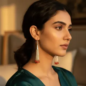 Pendientes de Cadena de Plata 925 para Mujer, con Borlas, Piedras Preciosas Naranjas, Diseño de Gota Chapado en Oro de 18K, Inspirados en Lindas Mariposas, Flores y Perlas - Product Image 1