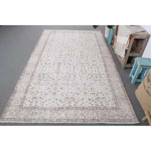 Alfombra Turca Vintage de 5.2x9 pies (159x273 cm), Alfombra Floral Blanca y Marrón - Product Image 1