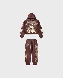 Logo personnalisé unisexe survêtement entraînement Fitness polaire grande taille couleur bordeaux à capuche et survêtement de jogging pour hommes - Product Image 4