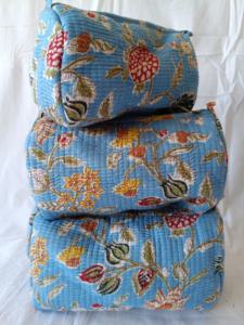 กระเป๋าเครื่องสำอางผ้าฝ้ายคุณภาพสูงแบบวินเทจ ซิปทนทานอเนกประสงค์ ขนาดเล็ก-กลาง ลายบล็อกพิมพ์ - Product Image 3