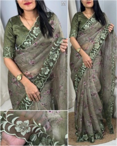 Saree en soie Rangeen brodé à plusieurs fils avec chemisier Banglori pour les occasions de fête de mariage du grossiste indien - Product Image 3